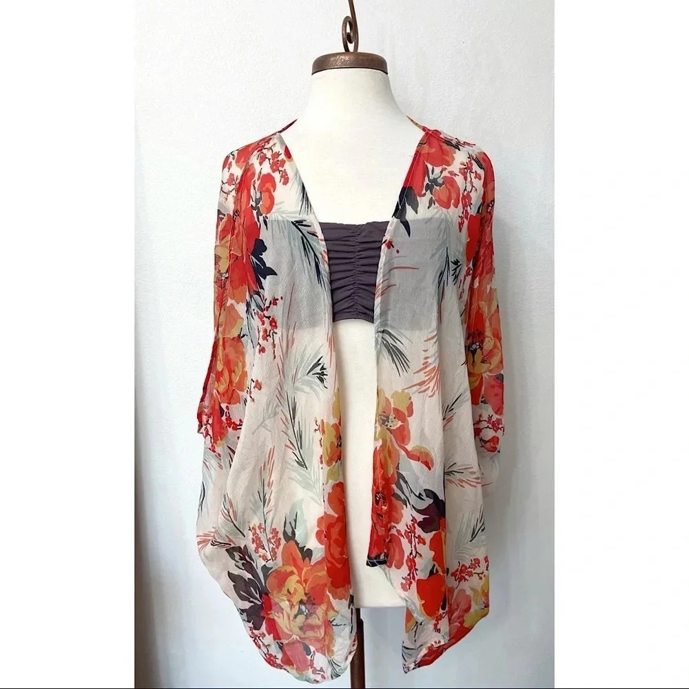 WINTER KATE Silk Sheer Floral Kimono M